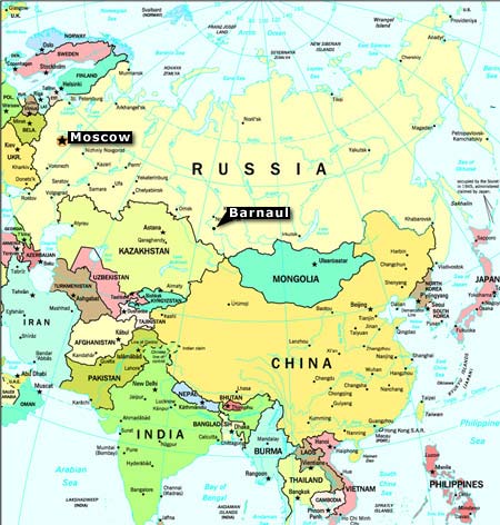 Map of Russia and Central Asia